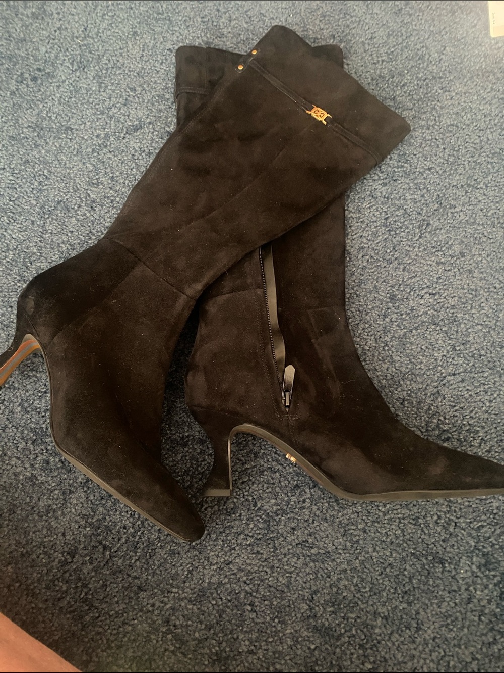 Sam Edelman Black Suede Knee-High Heeled Boots